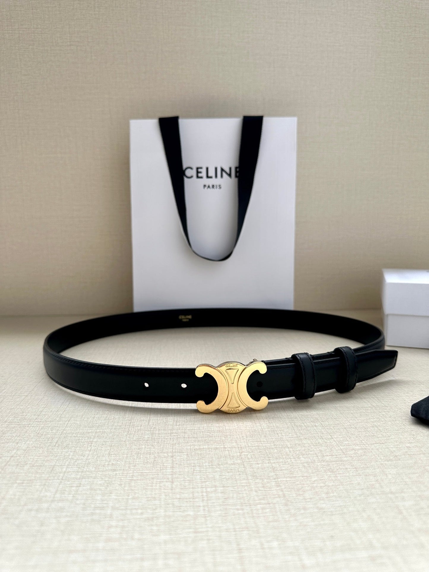 Medium Triomphe Belt 25mm Black Calfskin Ghw - 30