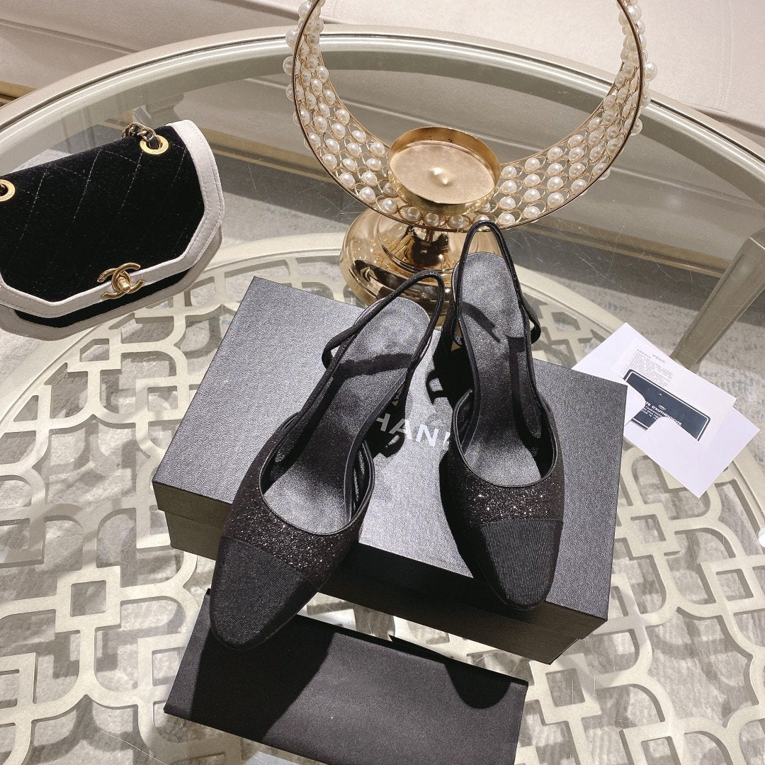 slingback 6.5 glitter black grosgrain - 35