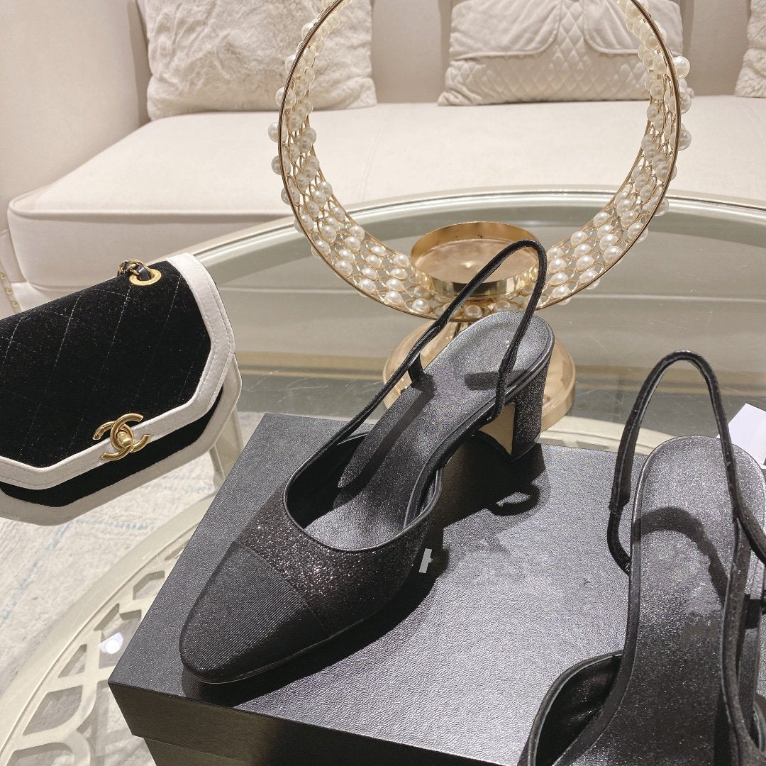 slingback 6.5 glitter black grosgrain - 35