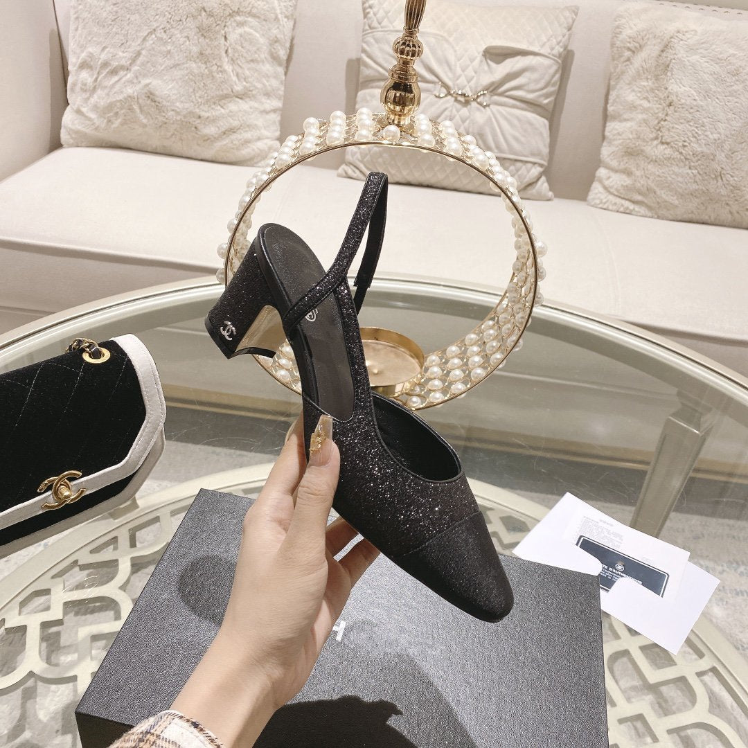 slingback 6.5 glitter black grosgrain - 35
