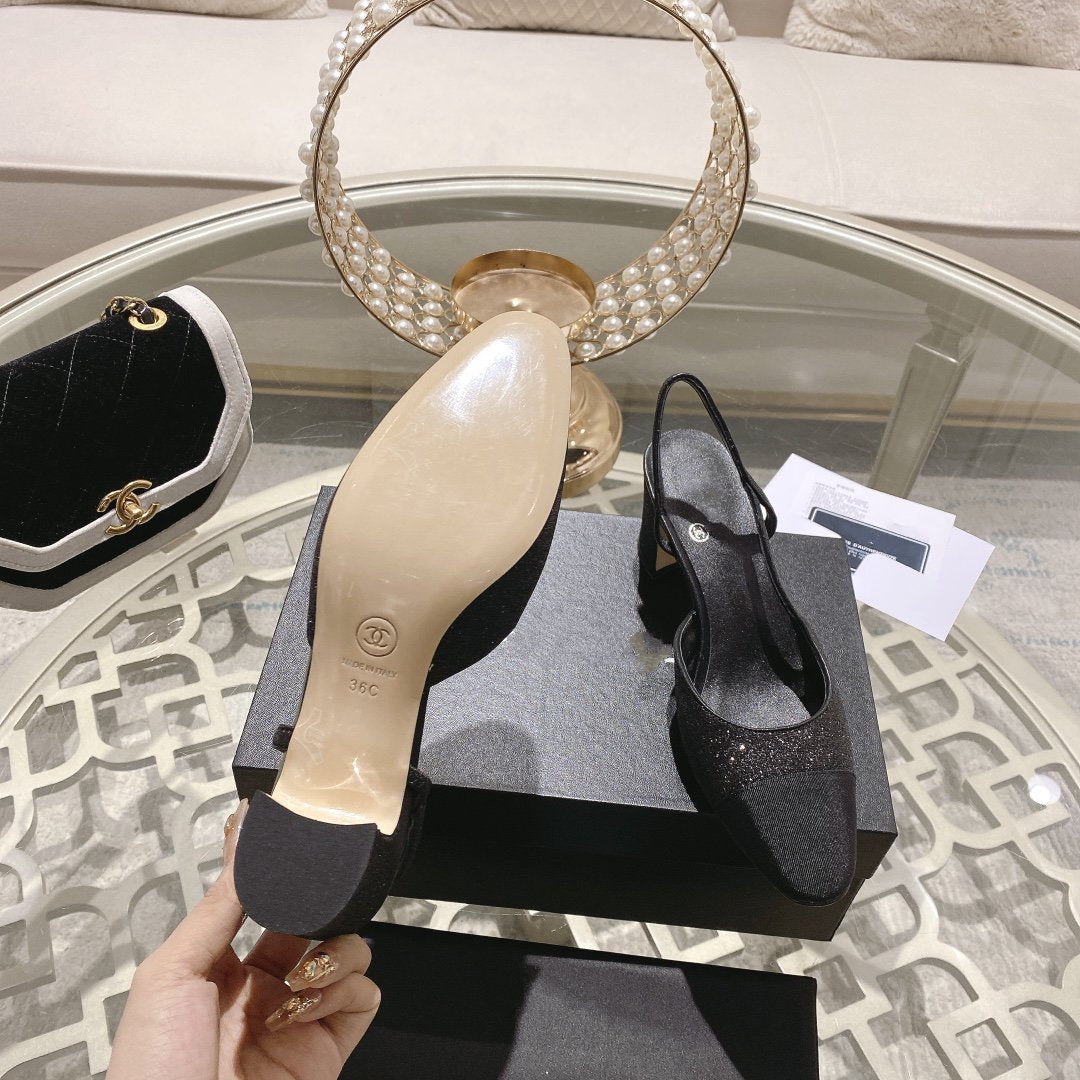 slingback 6.5 glitter black grosgrain - 35