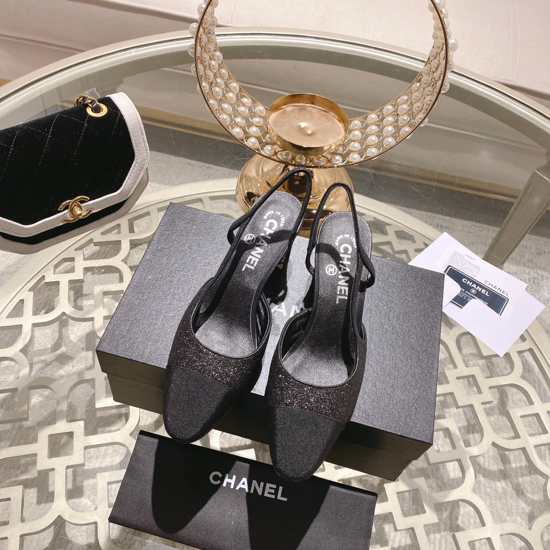 slingback 6.5 glitter black grosgrain - 35