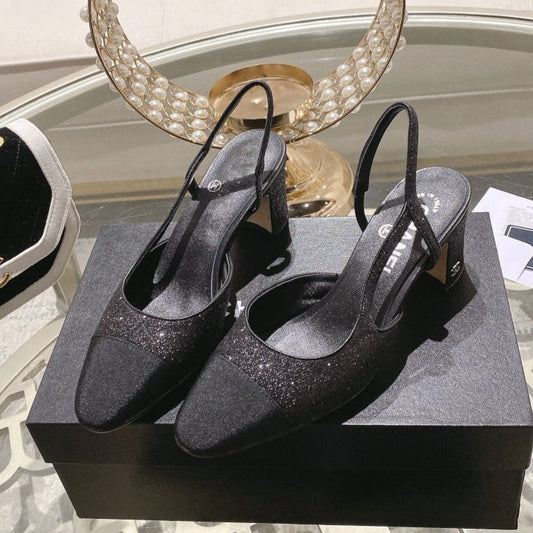 slingback 6.5 glitter black grosgrain - 35