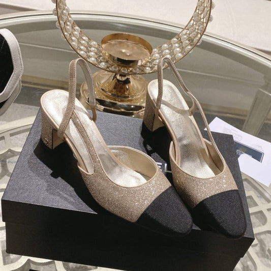 slingback 6.5 glitter beige black grosgrain - 35