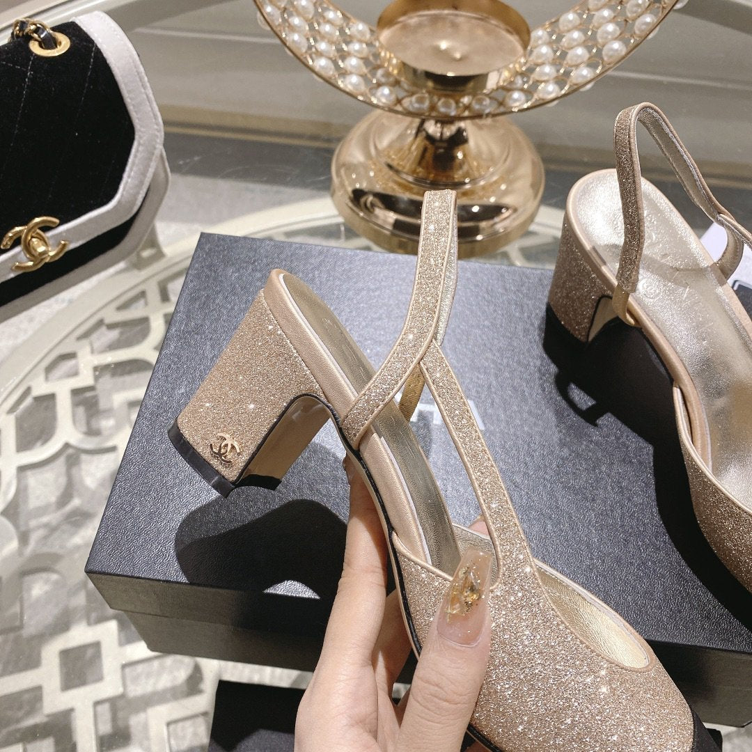 slingback 6.5 glitter beige black grosgrain - 35