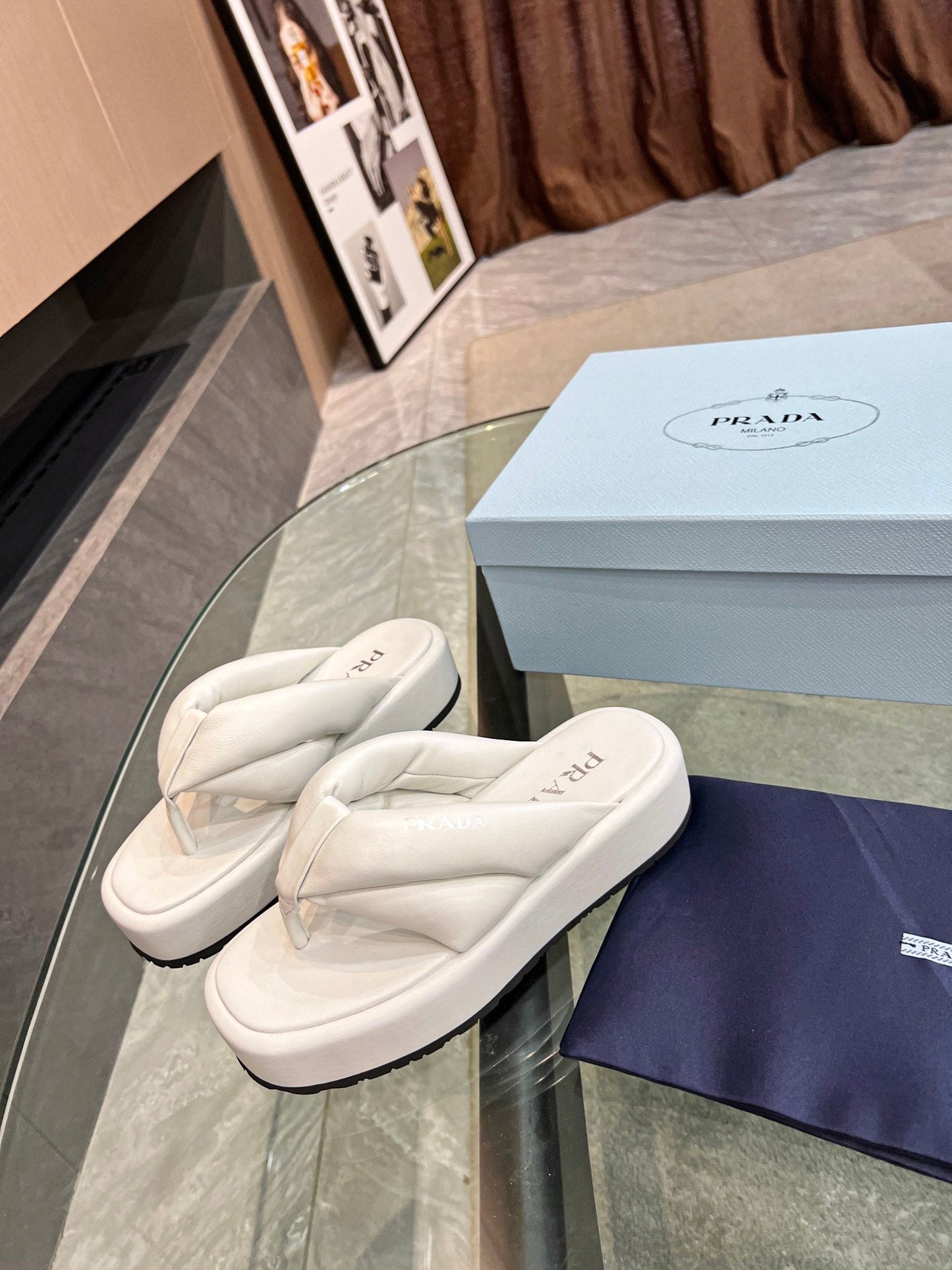 PRA THONG FLATFORM SANDALS WHITE LAMBSKIN - 35