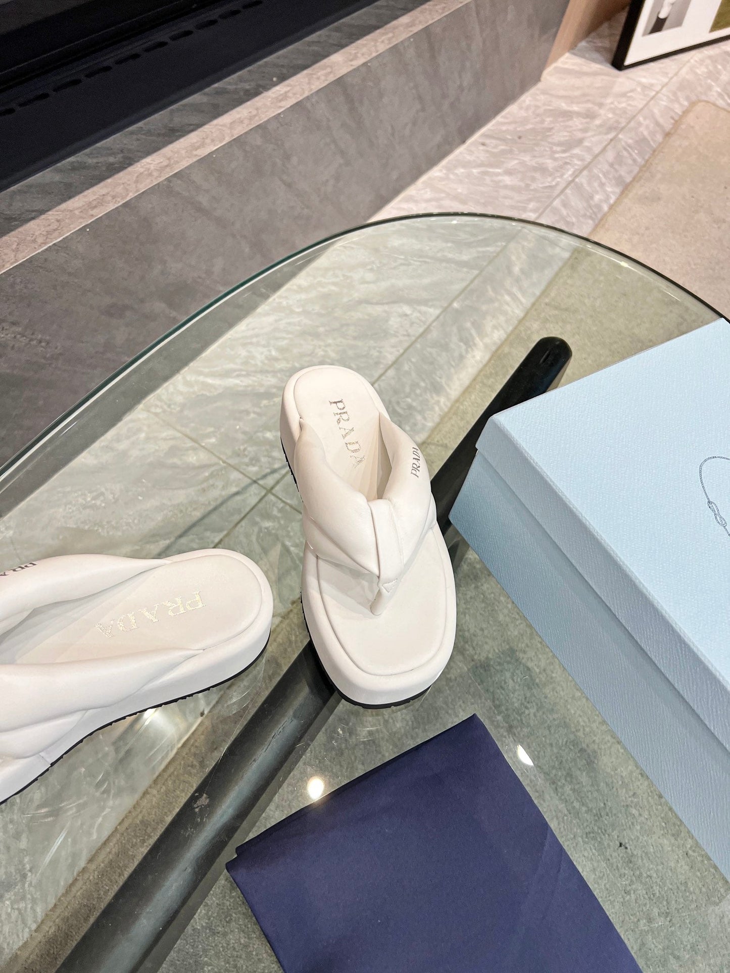 PRA THONG FLATFORM SANDALS WHITE LAMBSKIN - 35
