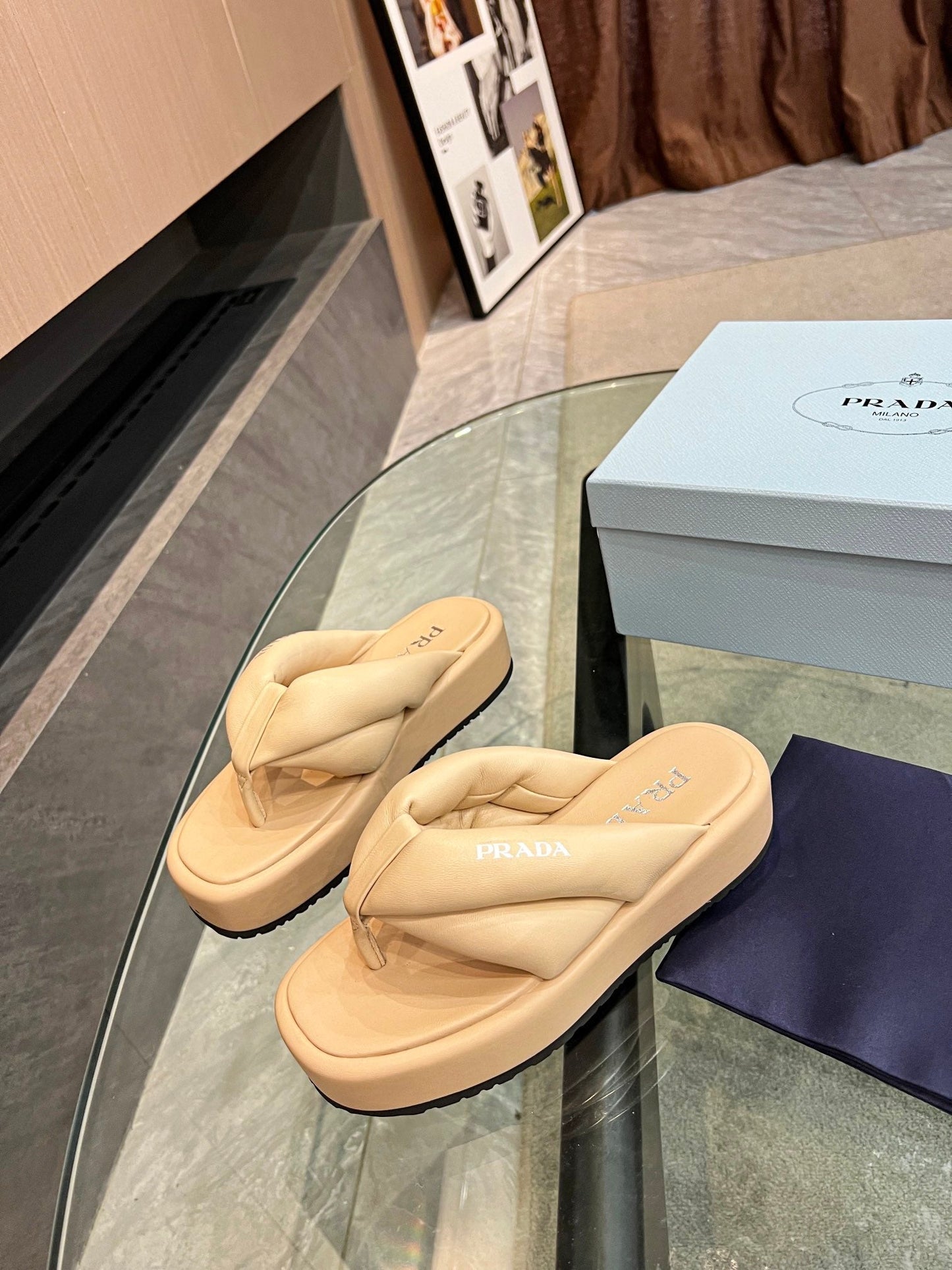 PRA THONG FLATFORM SANDALS TUSCAN LAMBSKIN - 35