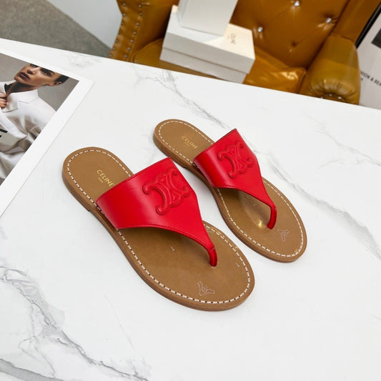 WOMEN TRIOMPHE FLAT THONG IN CALFSKIN CHERRY RED - 35