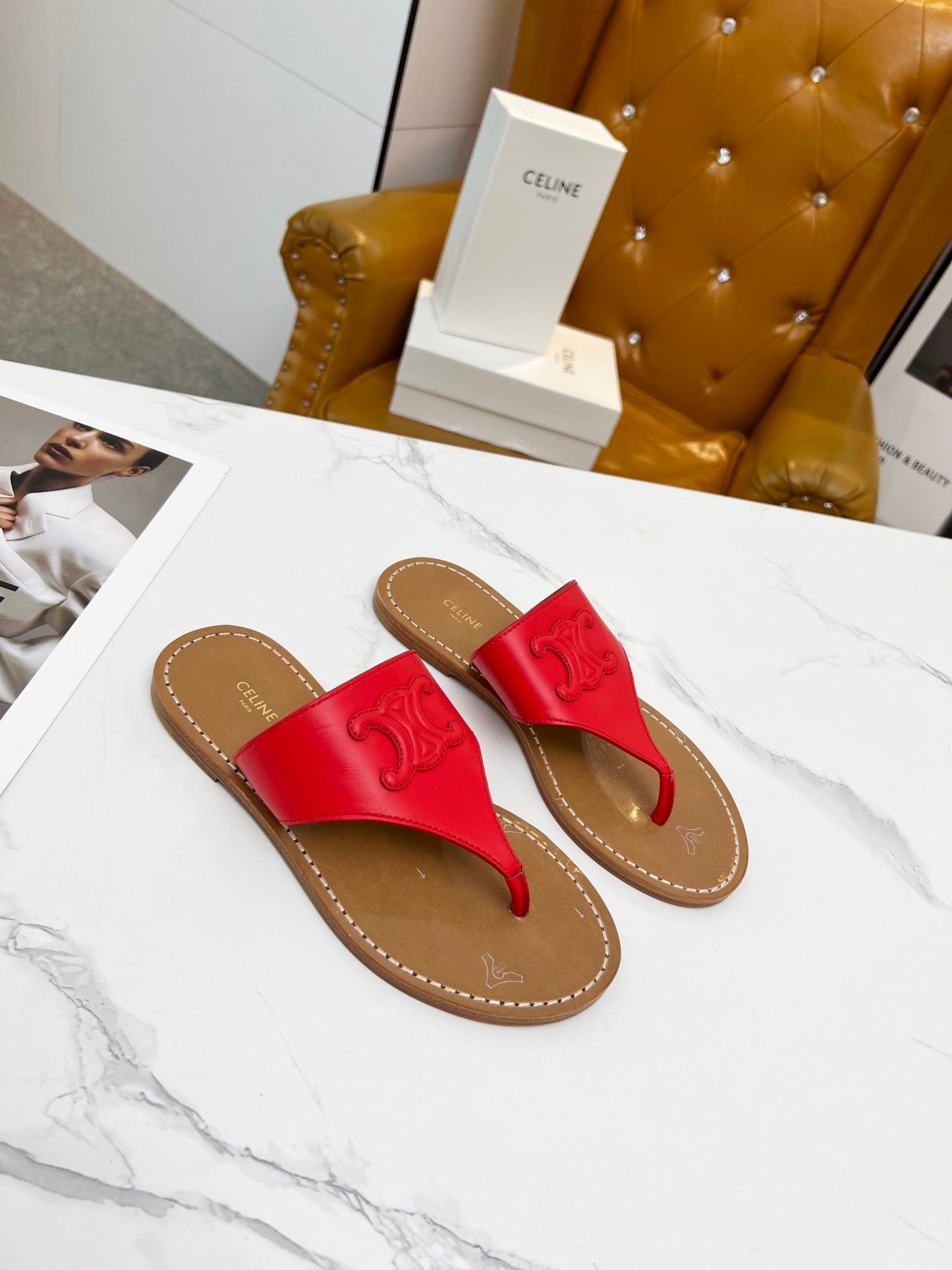 THONG MULE IN CHERRY RED CALFSKIN - 35