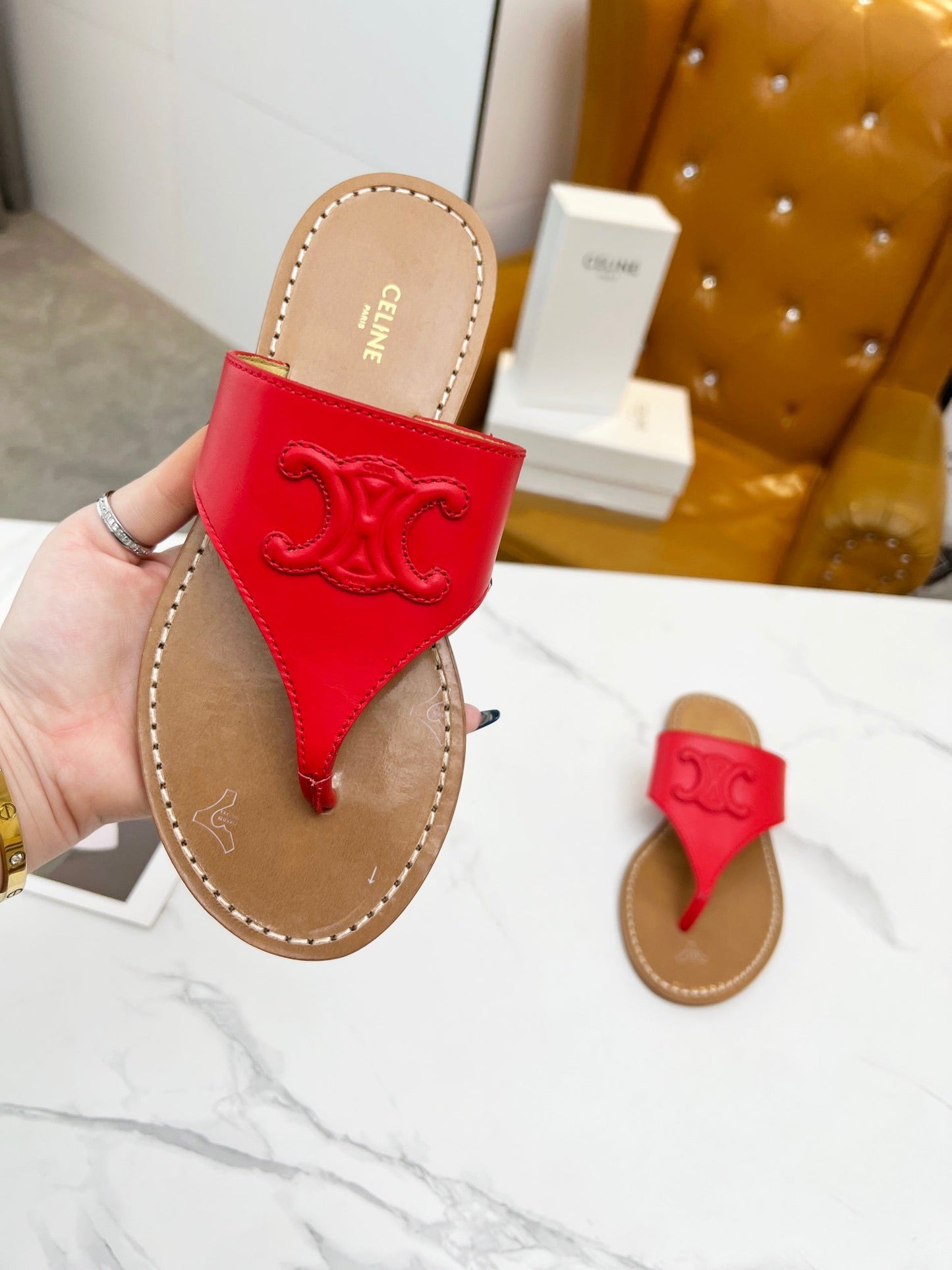 THONG MULE IN CHERRY RED CALFSKIN - 35