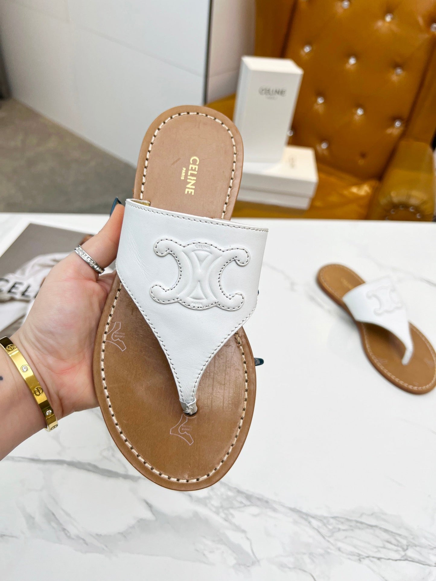 THONG MULE IN WHITE CALFSKIN - 35