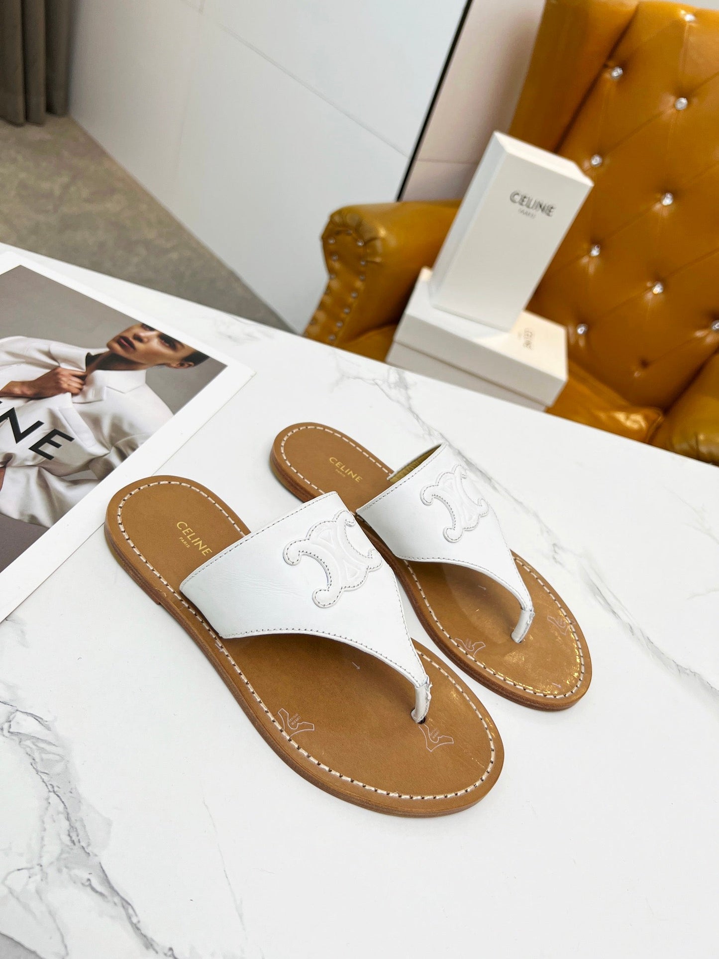 THONG MULE IN WHITE CALFSKIN - 35