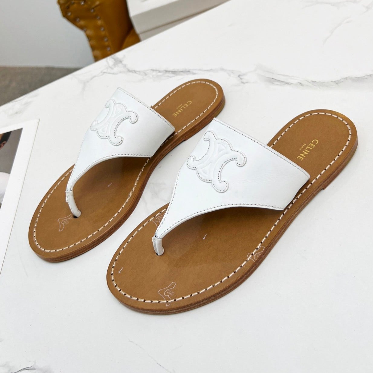 THONG MULE IN WHITE CALFSKIN - 35