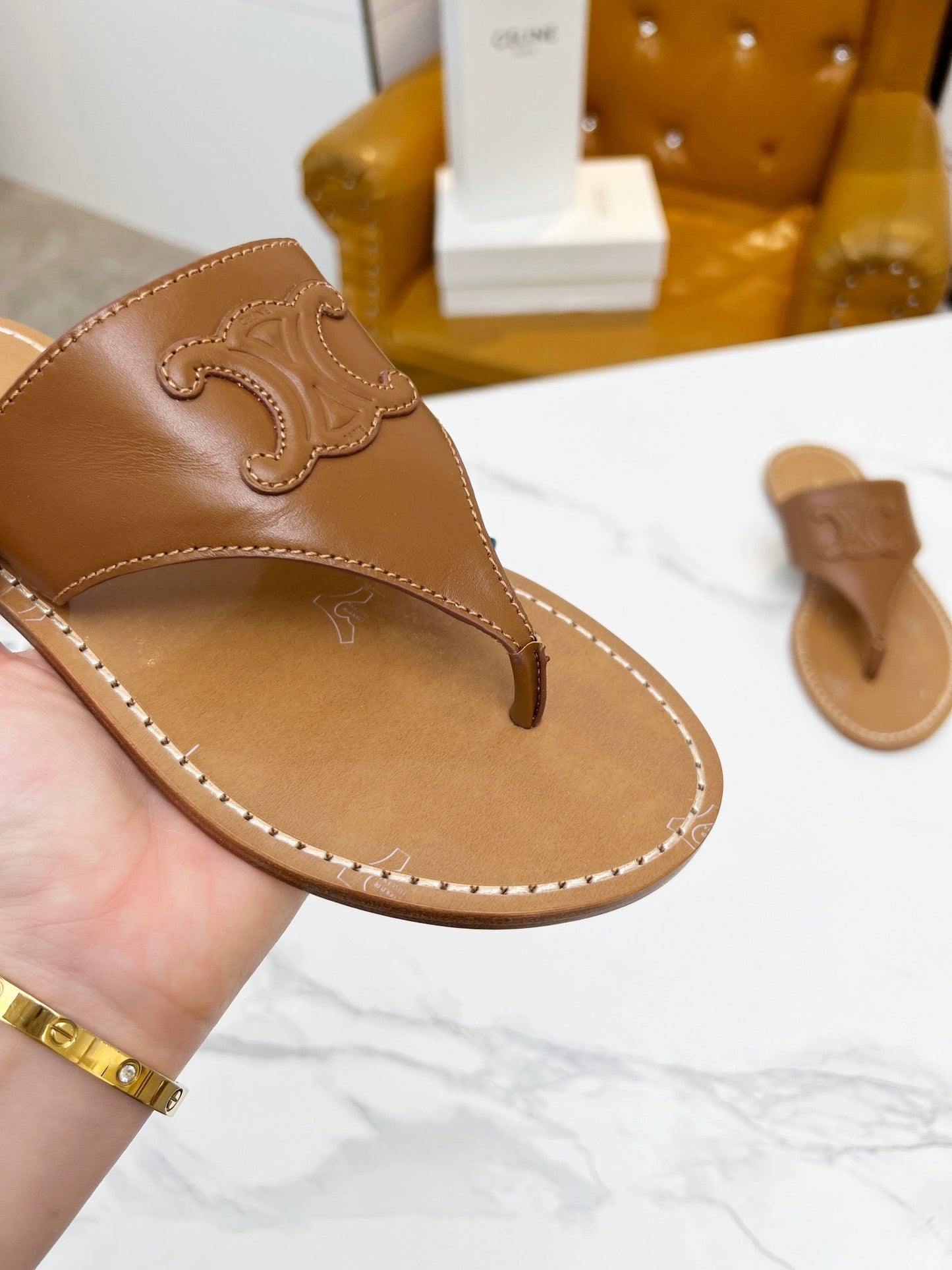 THONG MULE IN BRONZE BROWN CALFSKIN - 35