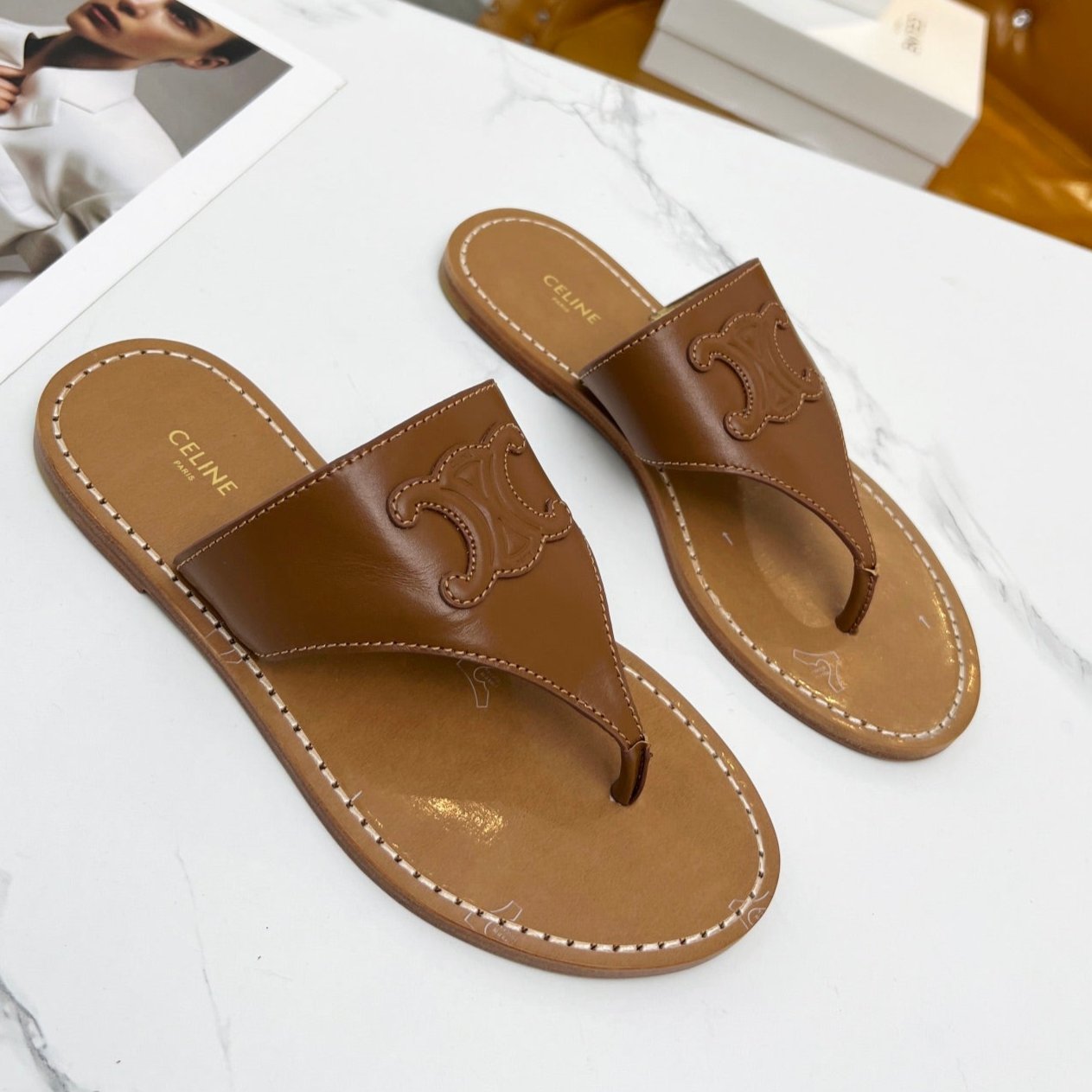 THONG MULE IN BRONZE BROWN CALFSKIN - 35