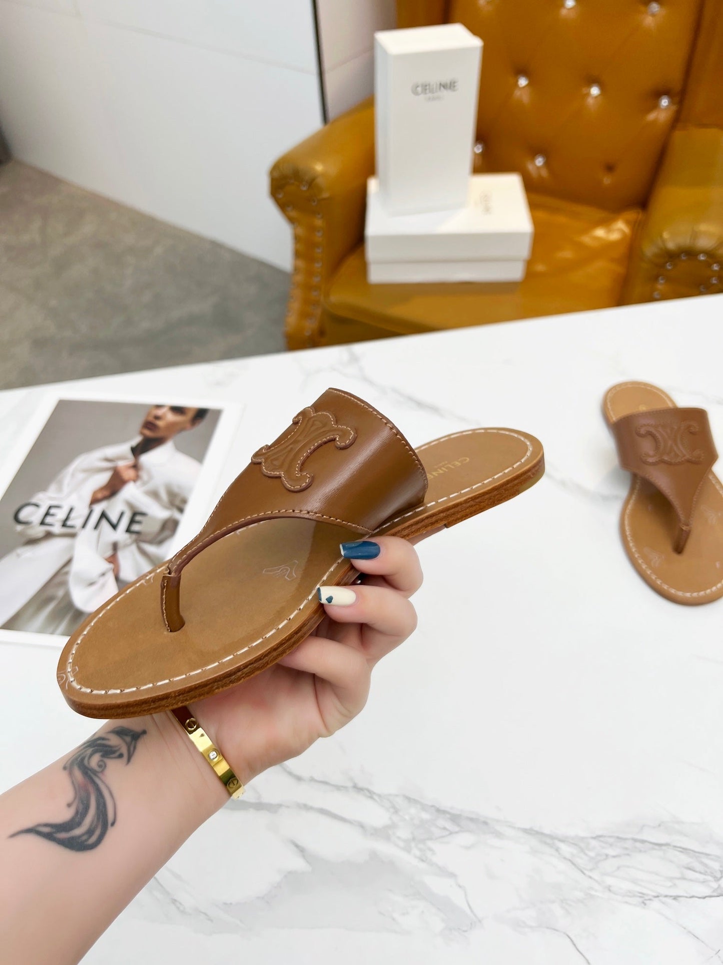 THONG MULE IN BRONZE BROWN CALFSKIN - 35