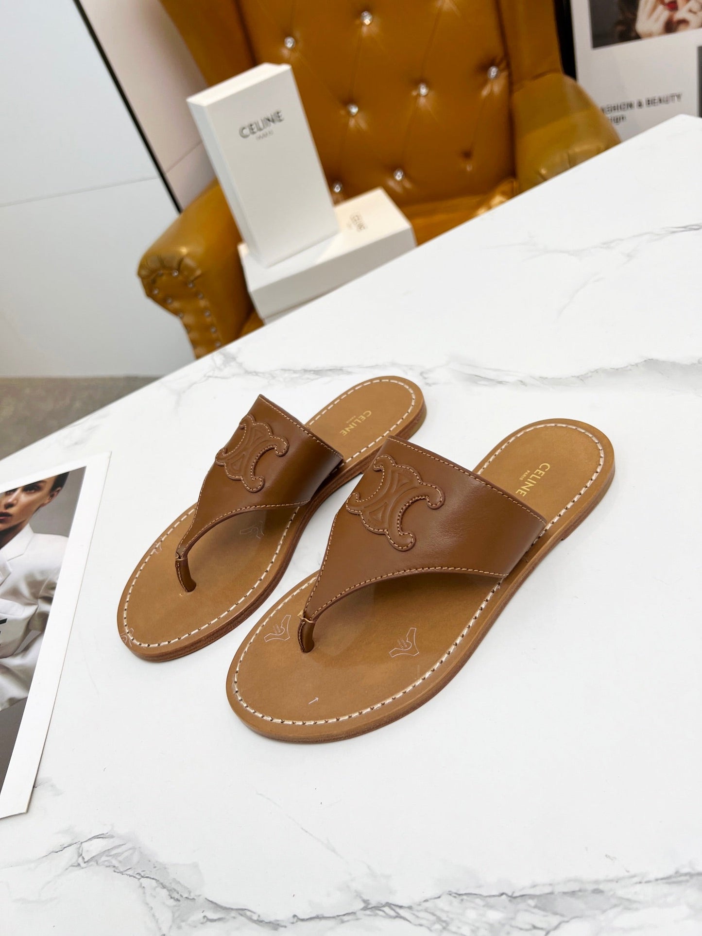 THONG MULE IN BRONZE BROWN CALFSKIN - 35