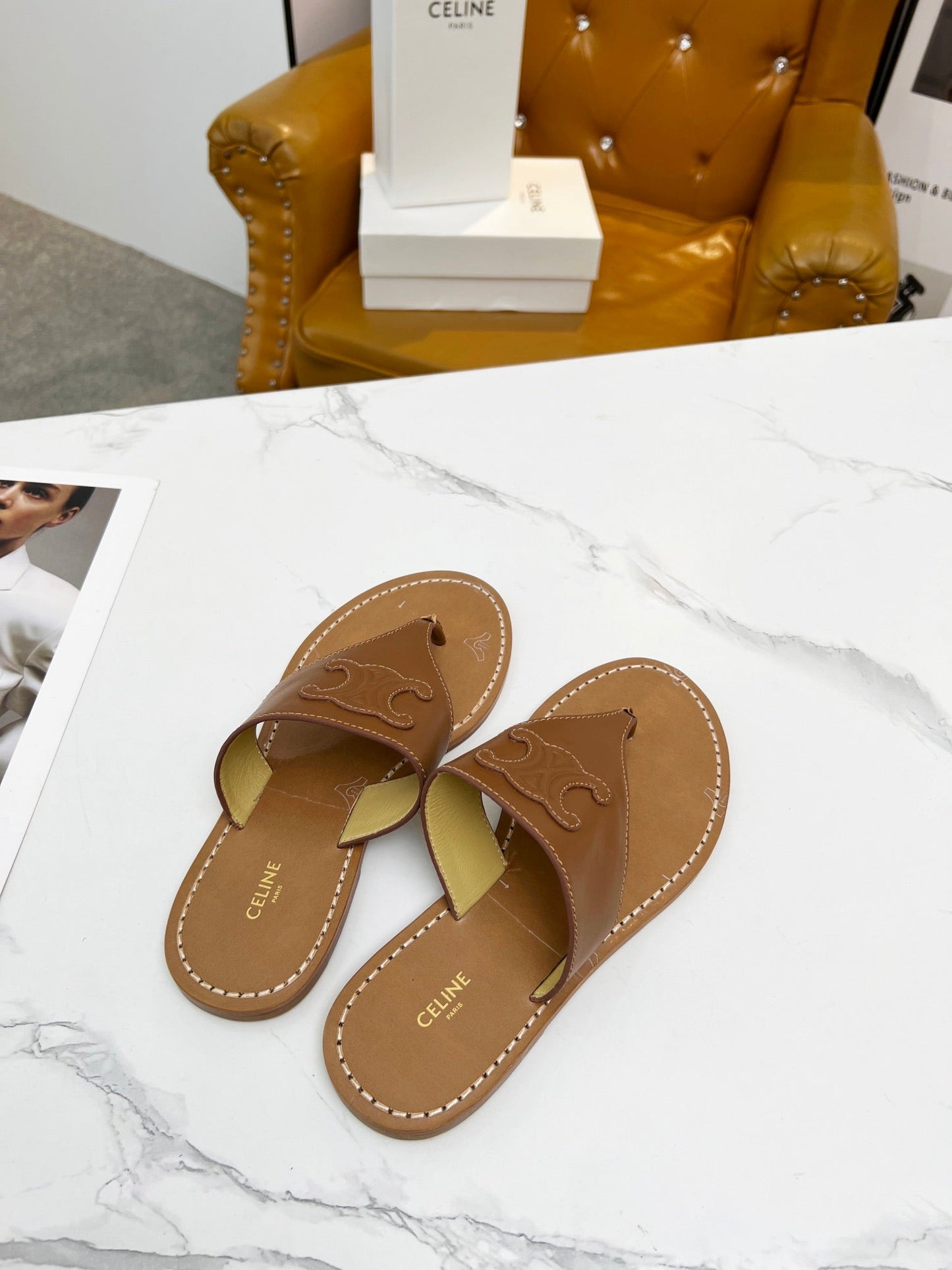 THONG MULE IN BRONZE BROWN CALFSKIN - 35