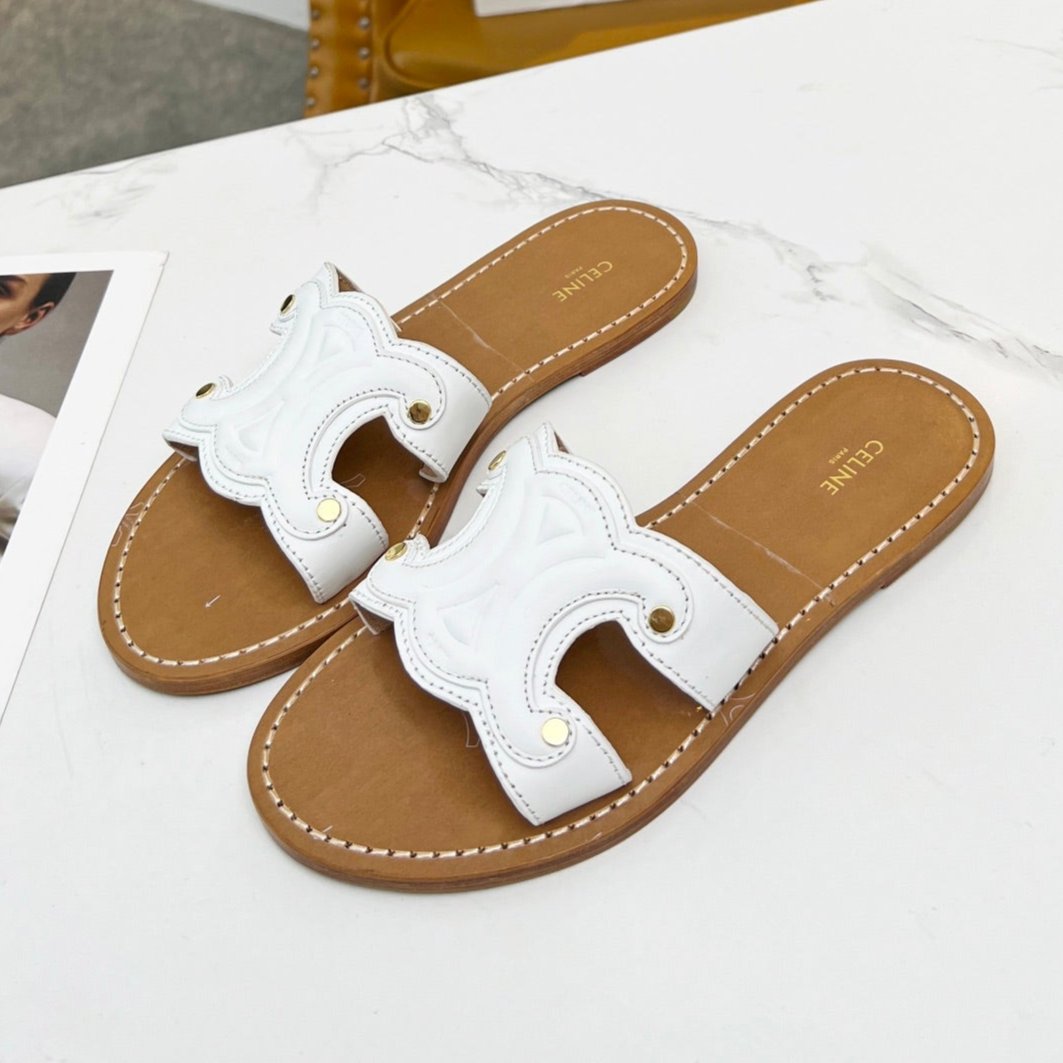 TRIOMPHE SLIDE IN WHITE CALFSKIN - 35