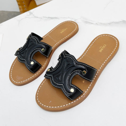 TRIOMPHE SLIDE IN BLACK CALFSKIN - 35