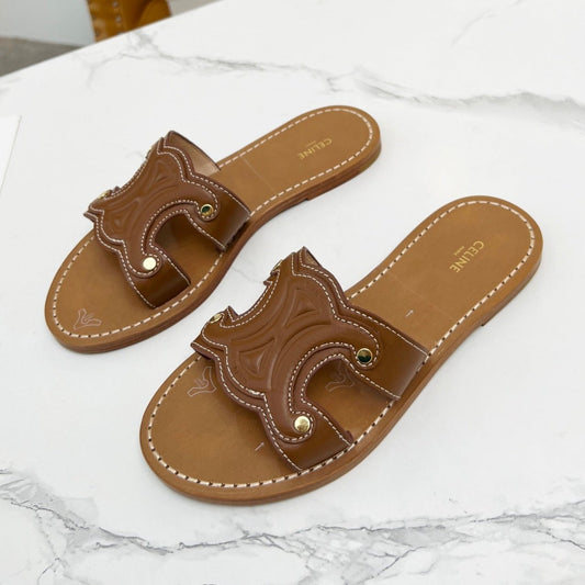 TRIOMPHE SLIDE IN BRONZE BROWN CALFSKIN - 35