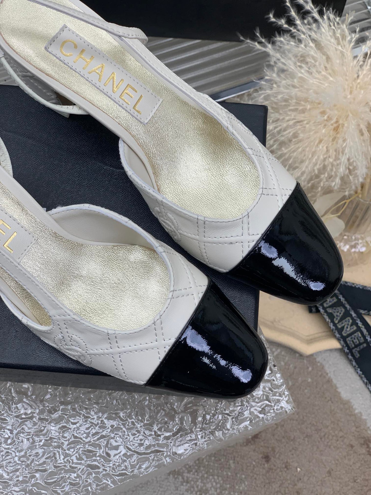 HIGH SLINGBACKS 65 WHITE MIX BLACK CALFSKIN - 35