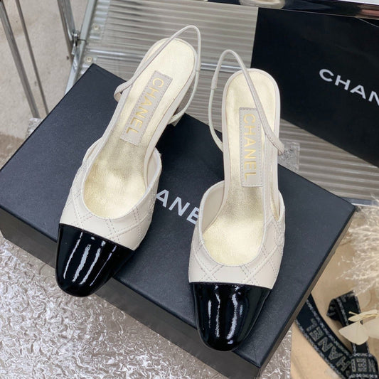 HIGH SLINGBACKS 65 WHITE MIX BLACK CALFSKIN - 35
