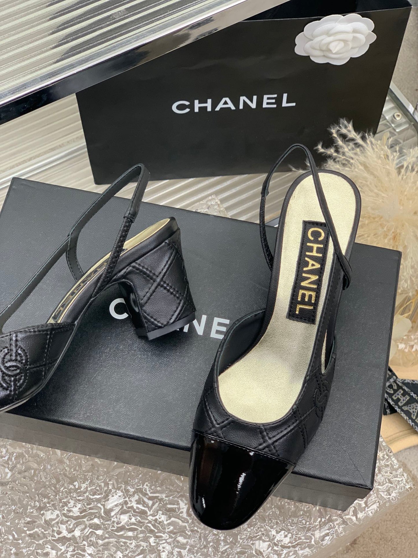 HIGH SLINGBACKS 65 BLACK CALFSKIN - 35