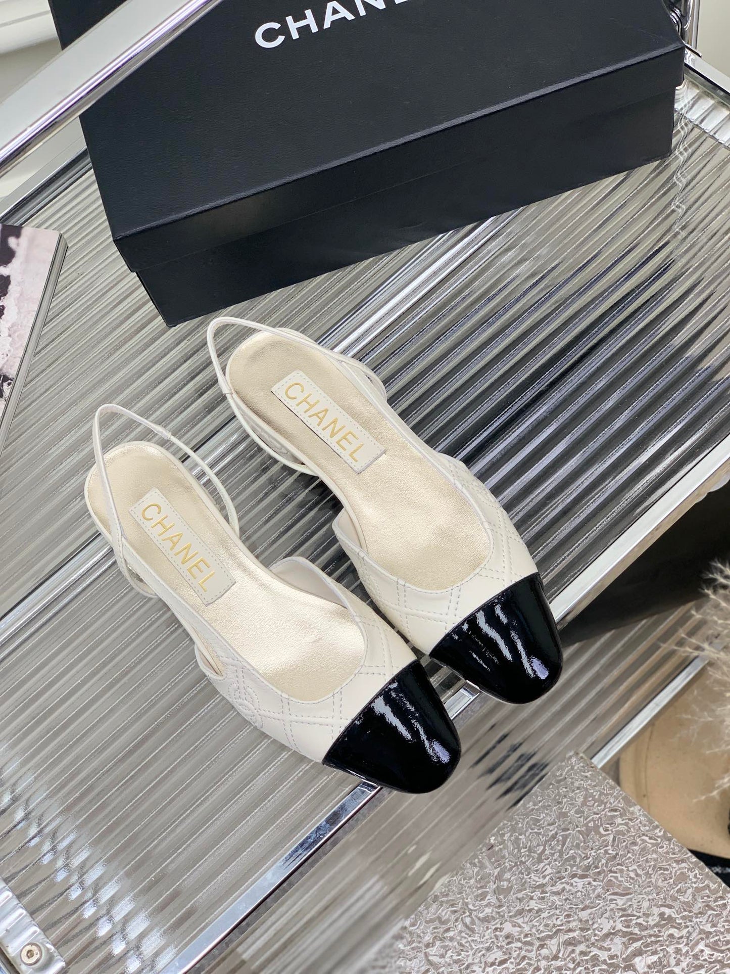 SLINGBACKS 20 WHITE MIX BLACK CALFSKIN - 35