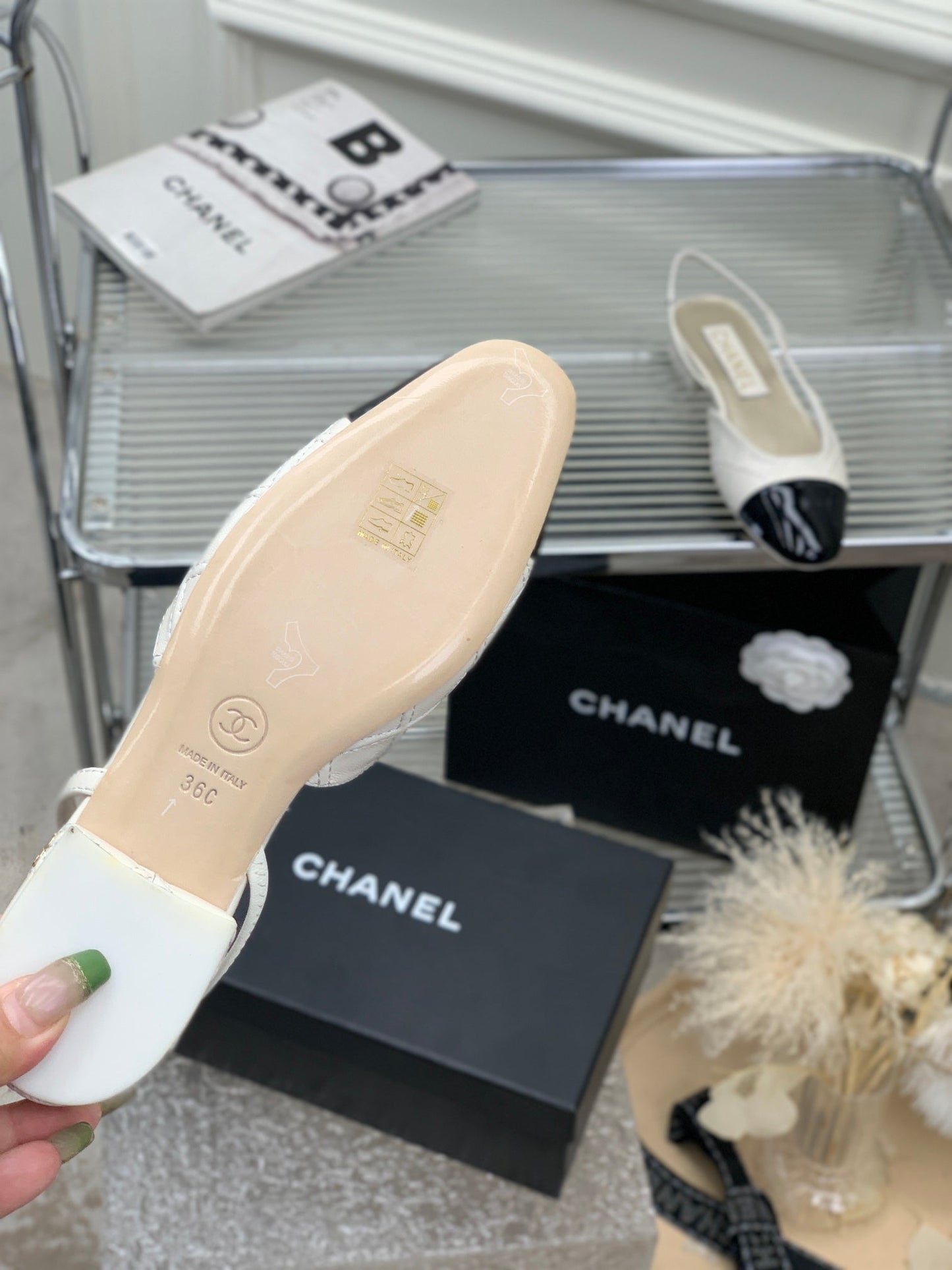 SLINGBACKS 20 WHITE MIX BLACK CALFSKIN - 35