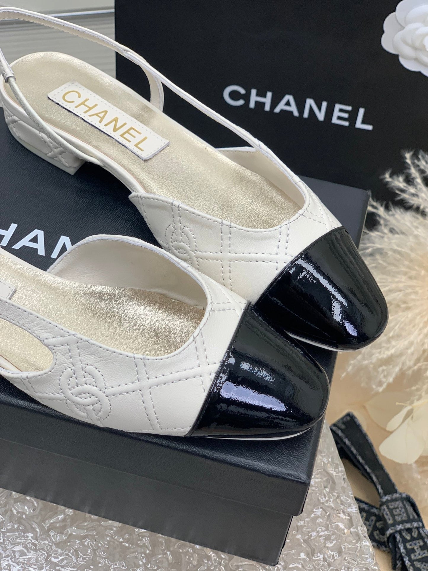 SLINGBACKS 20 WHITE MIX BLACK CALFSKIN - 35