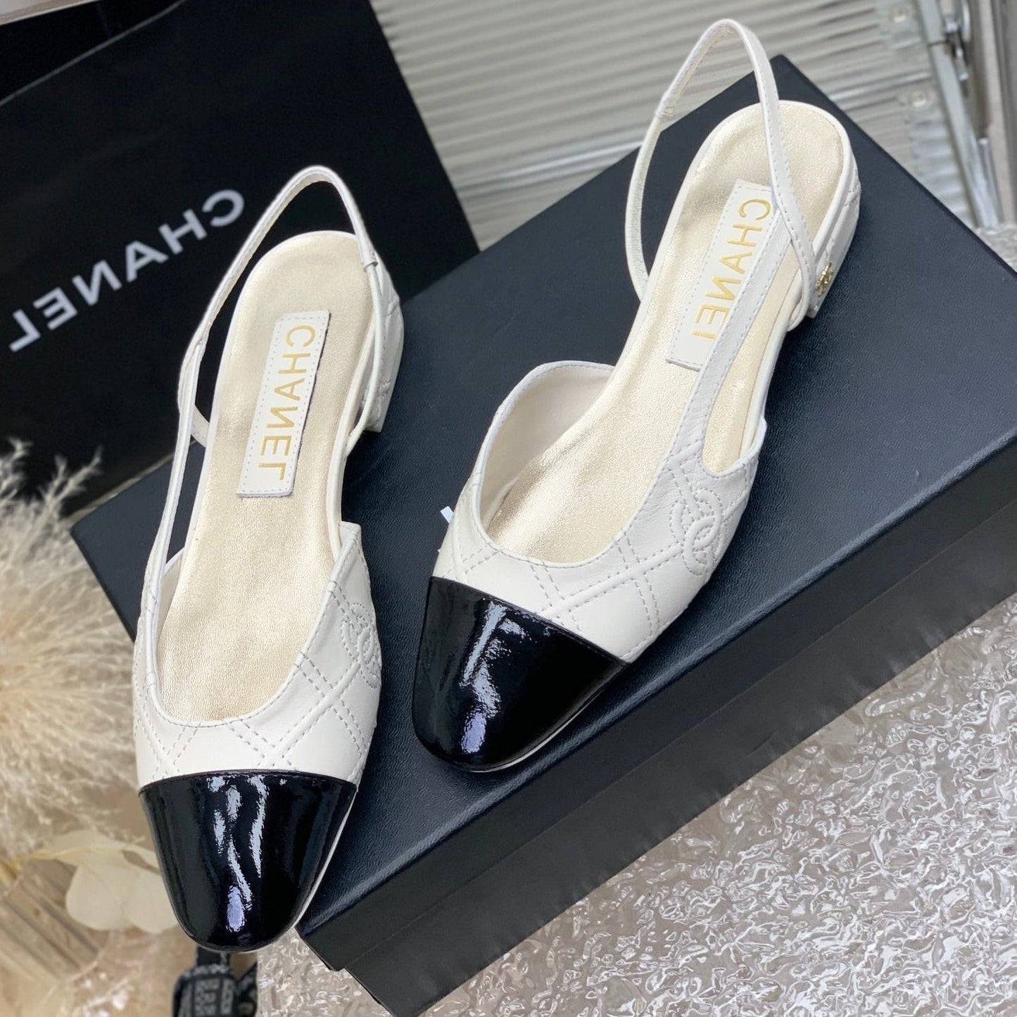 SLINGBACKS 20 WHITE MIX BLACK CALFSKIN - 35