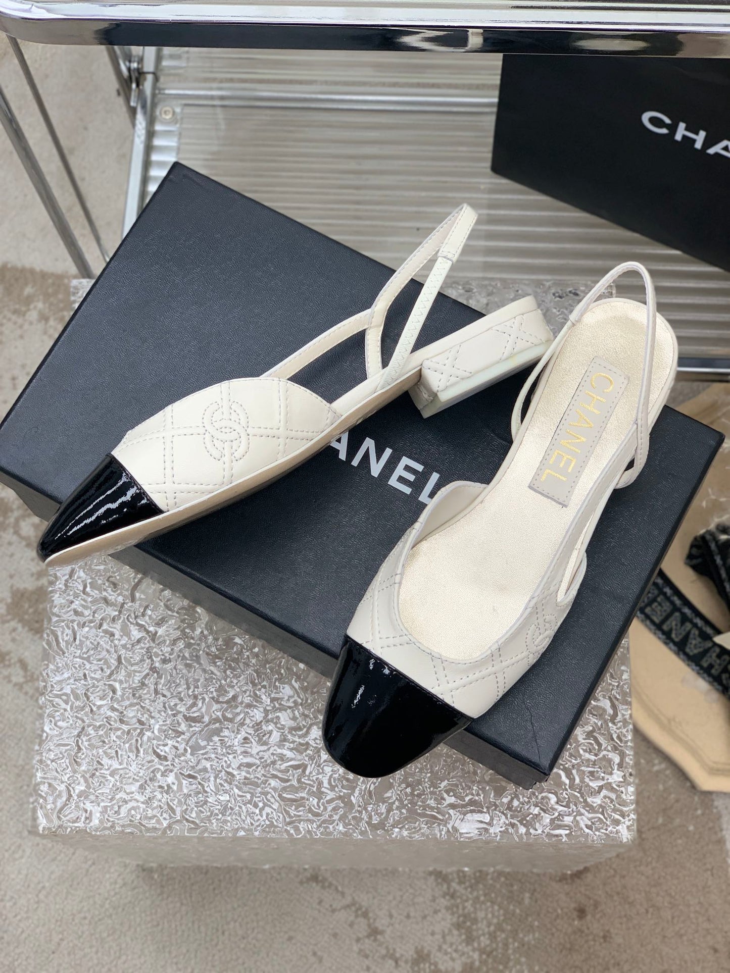 SLINGBACKS 20 WHITE MIX BLACK CALFSKIN - 35