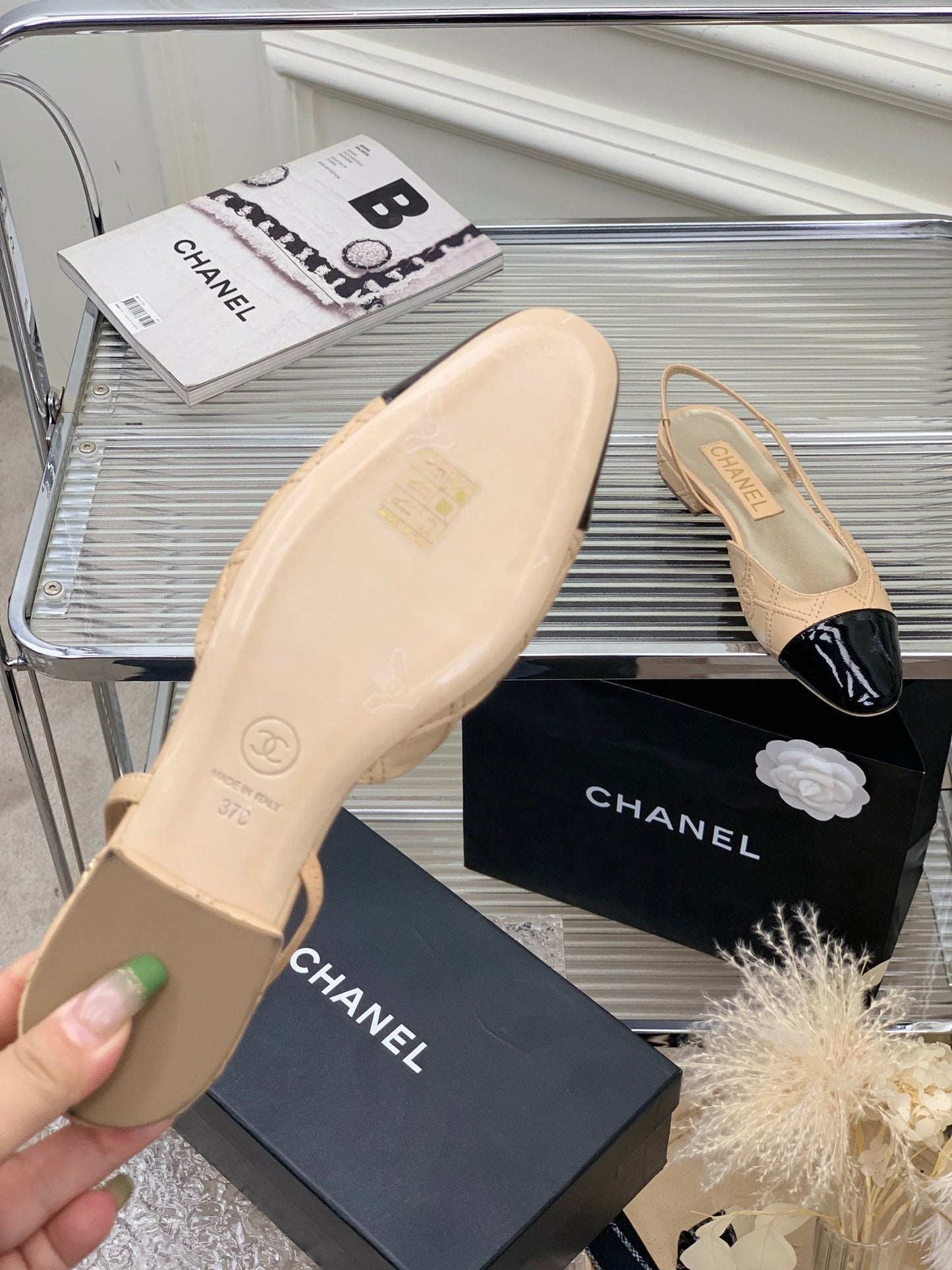 SLINGBACKS 20 BEIGE CREAM MIX BLACK CALFSKIN - 35