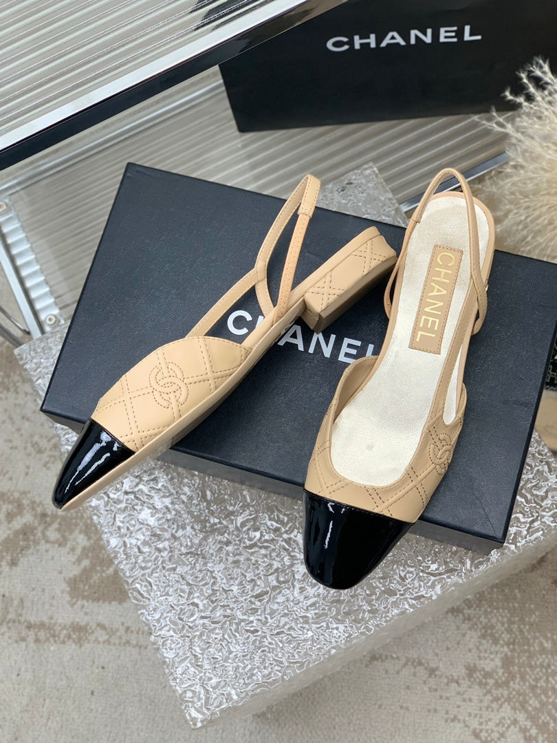 SLINGBACKS 20 BEIGE CREAM MIX BLACK CALFSKIN - 35