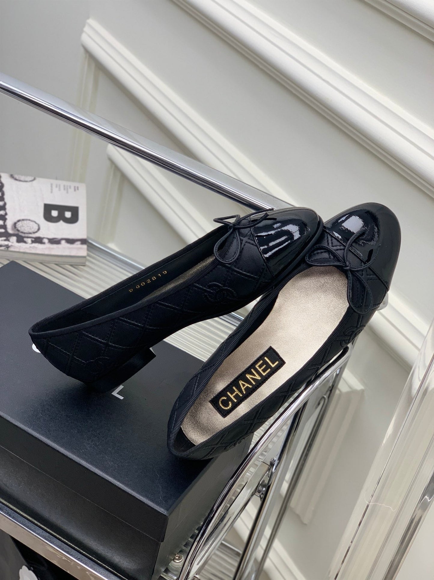 BALLET FLAT GLOSSY BLACK LAMBSKIN - 35