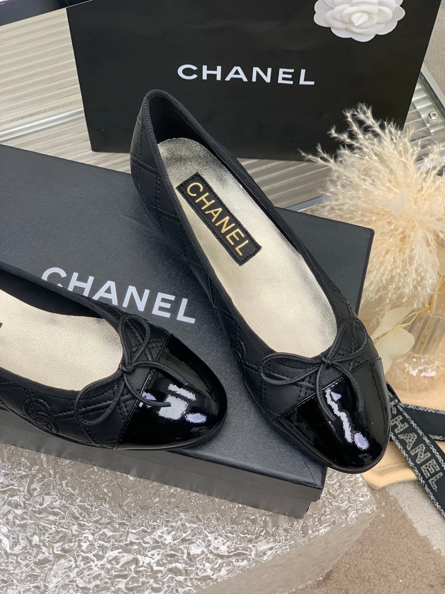 BALLET FLAT GLOSSY BLACK LAMBSKIN - 35