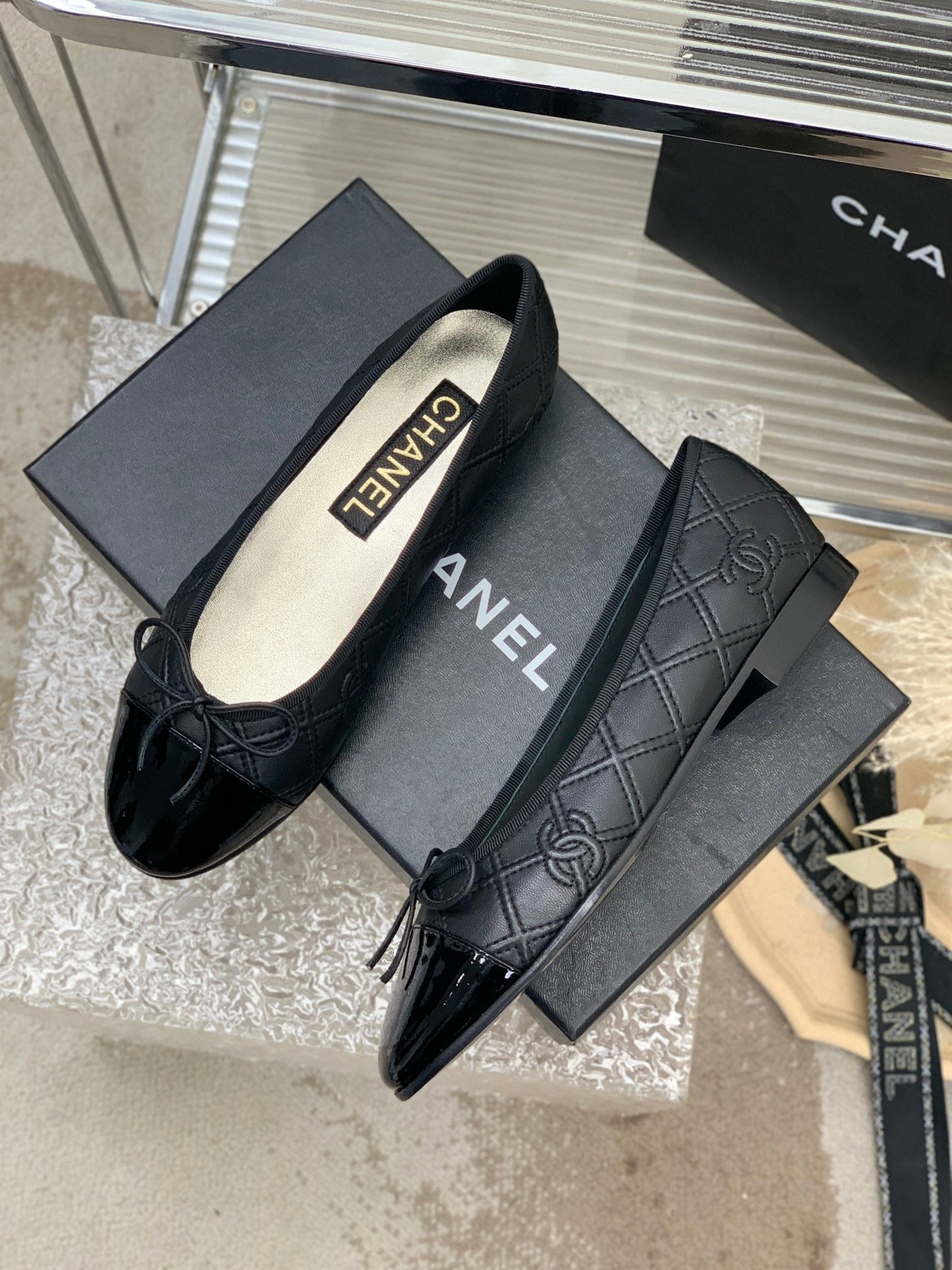 BALLET FLAT GLOSSY BLACK LAMBSKIN - 35
