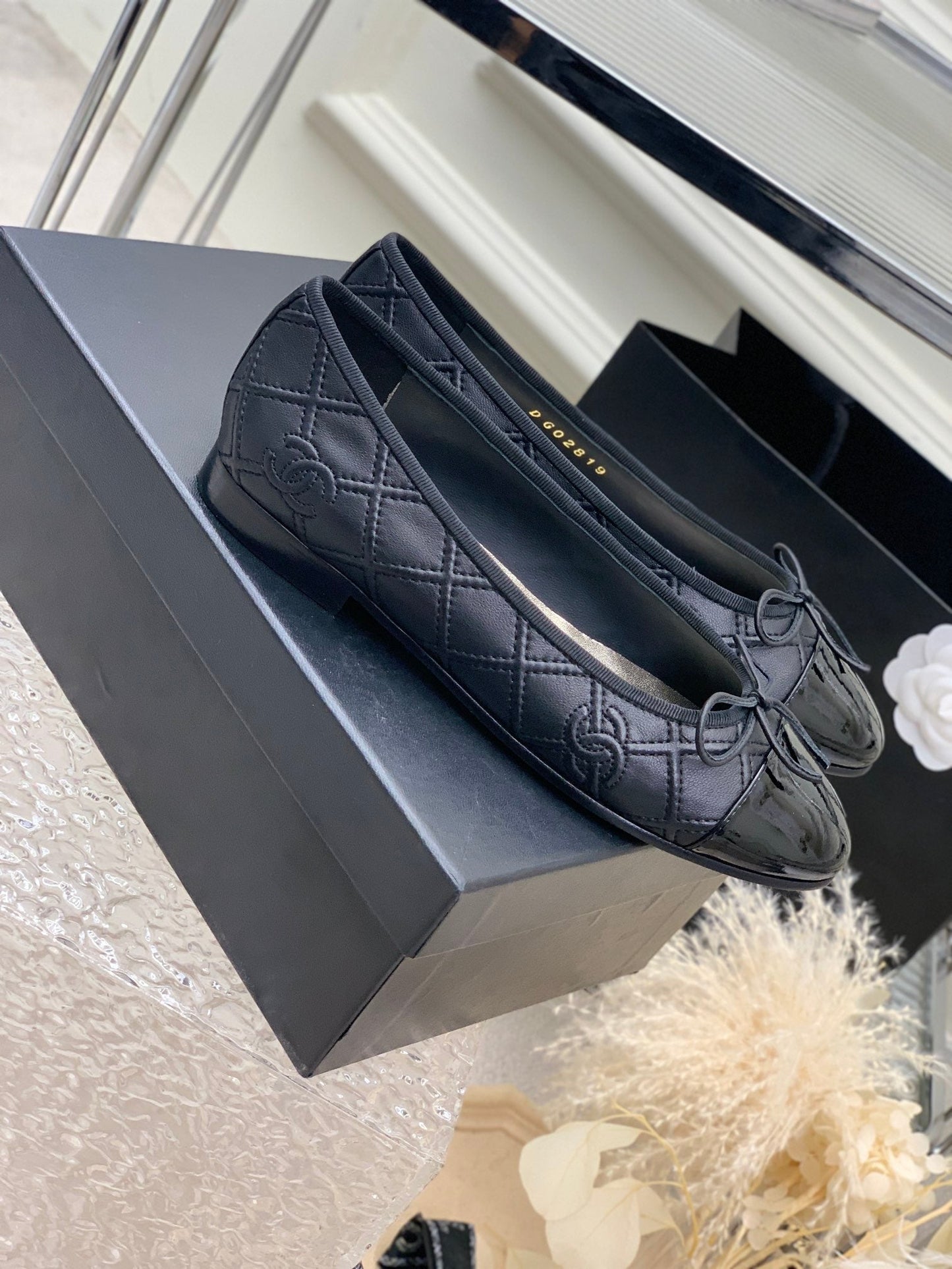 BALLET FLAT GLOSSY BLACK LAMBSKIN - 35
