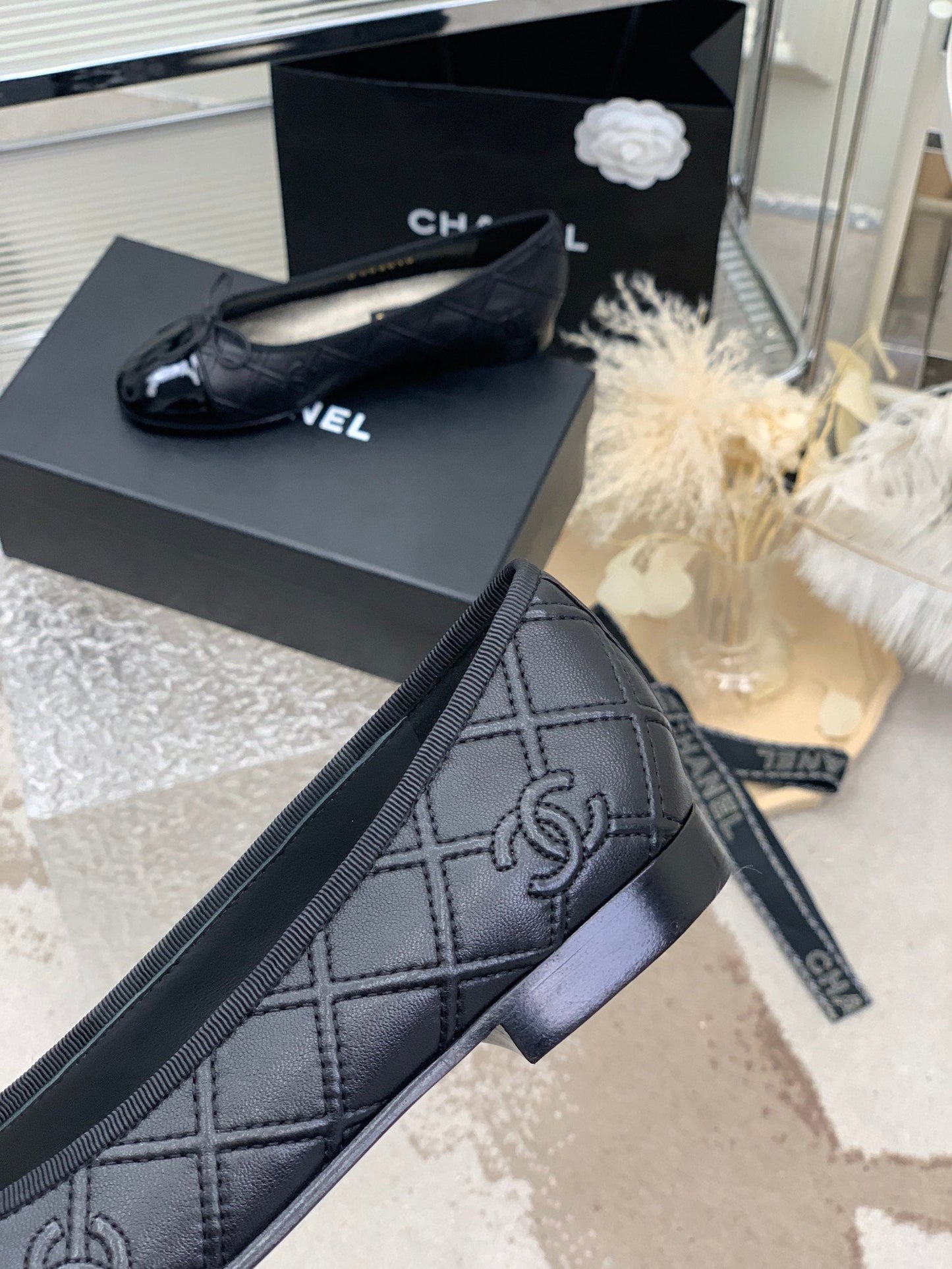 BALLET FLAT GLOSSY BLACK LAMBSKIN - 35