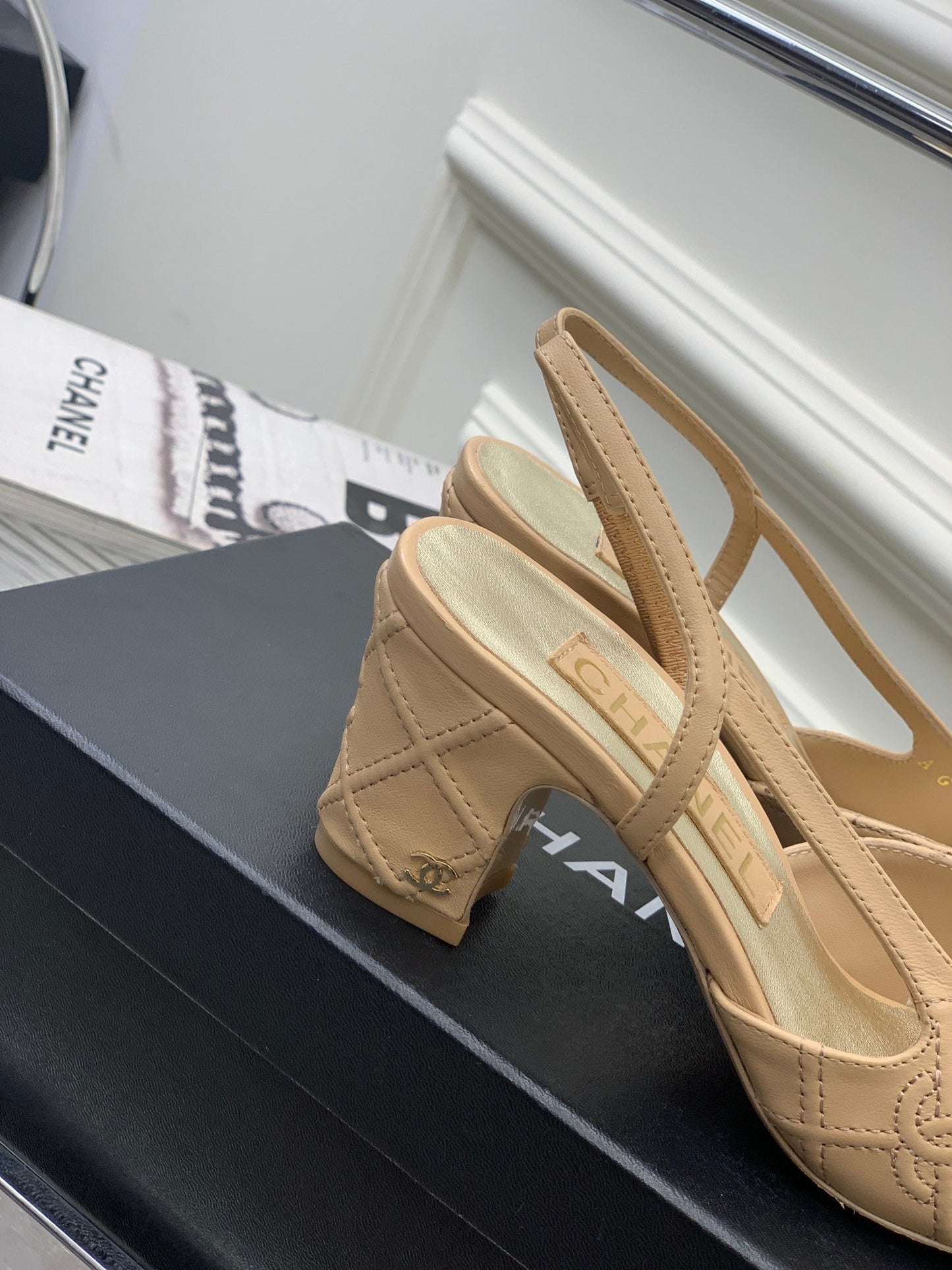 HIGH SLINGBACKS 65 BEIGE CREAM MIX BLACK CALFSKIN - 35