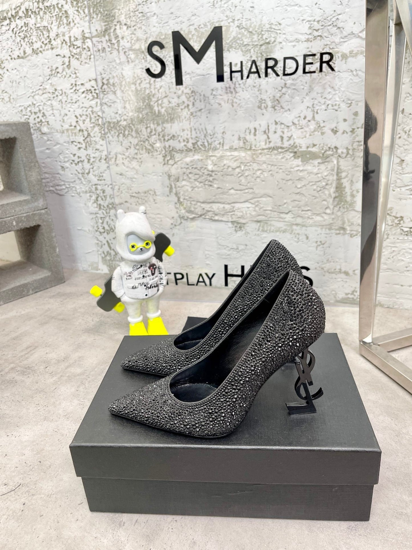 SL OPYUM BASIC HIGH HEEL BLACK CRYSTAL SATIN - 35