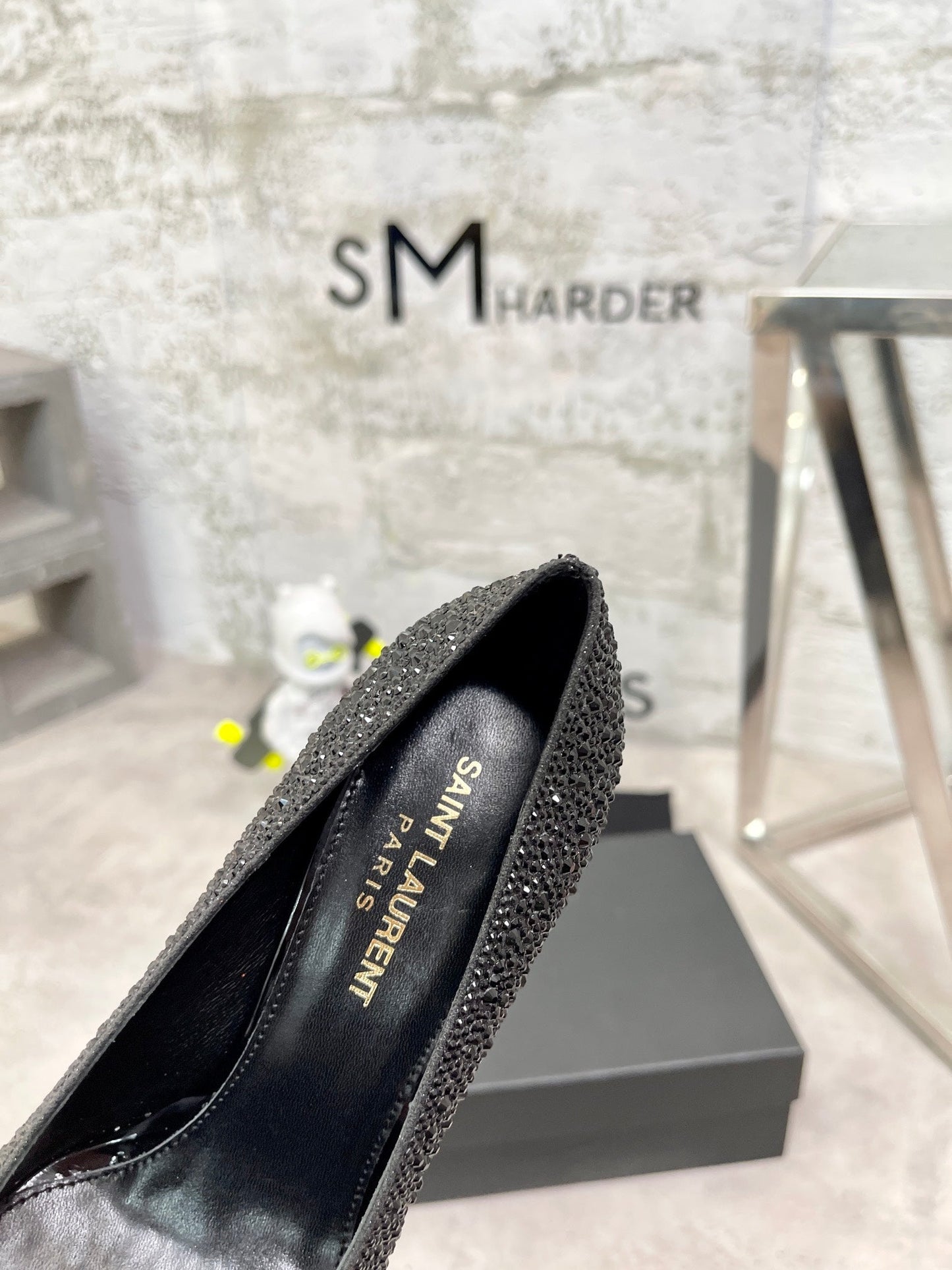 SL OPYUM BASIC HIGH HEEL BLACK CRYSTAL SATIN - 35