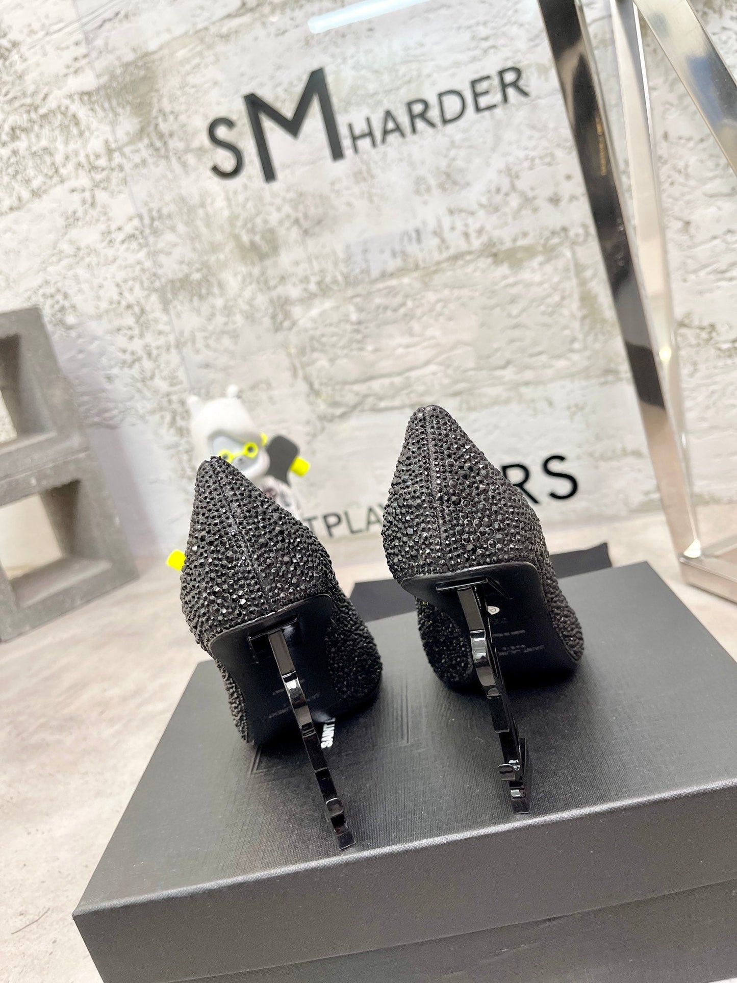 SL OPYUM BASIC HIGH HEEL BLACK CRYSTAL SATIN - 35