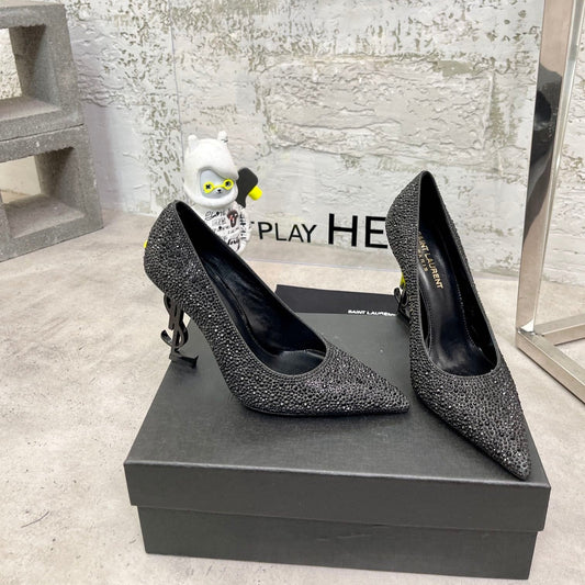 SL OPYUM BASIC HIGH HEEL BLACK CRYSTAL SATIN - 35