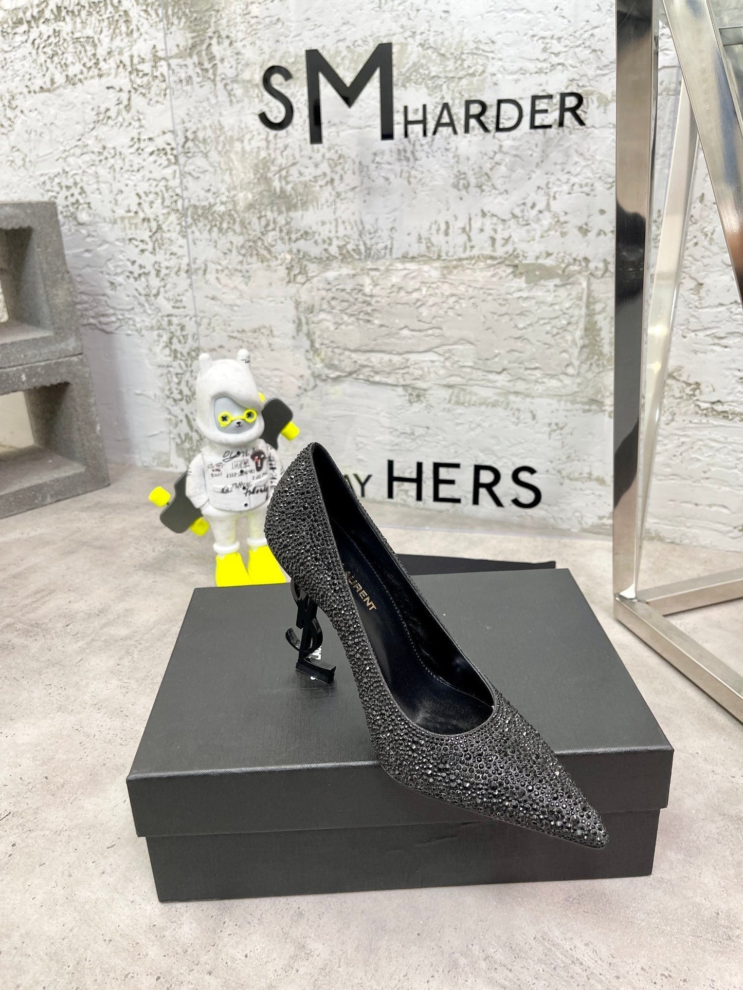 SL OPYUM BASIC HIGH HEEL BLACK CRYSTAL SATIN - 35