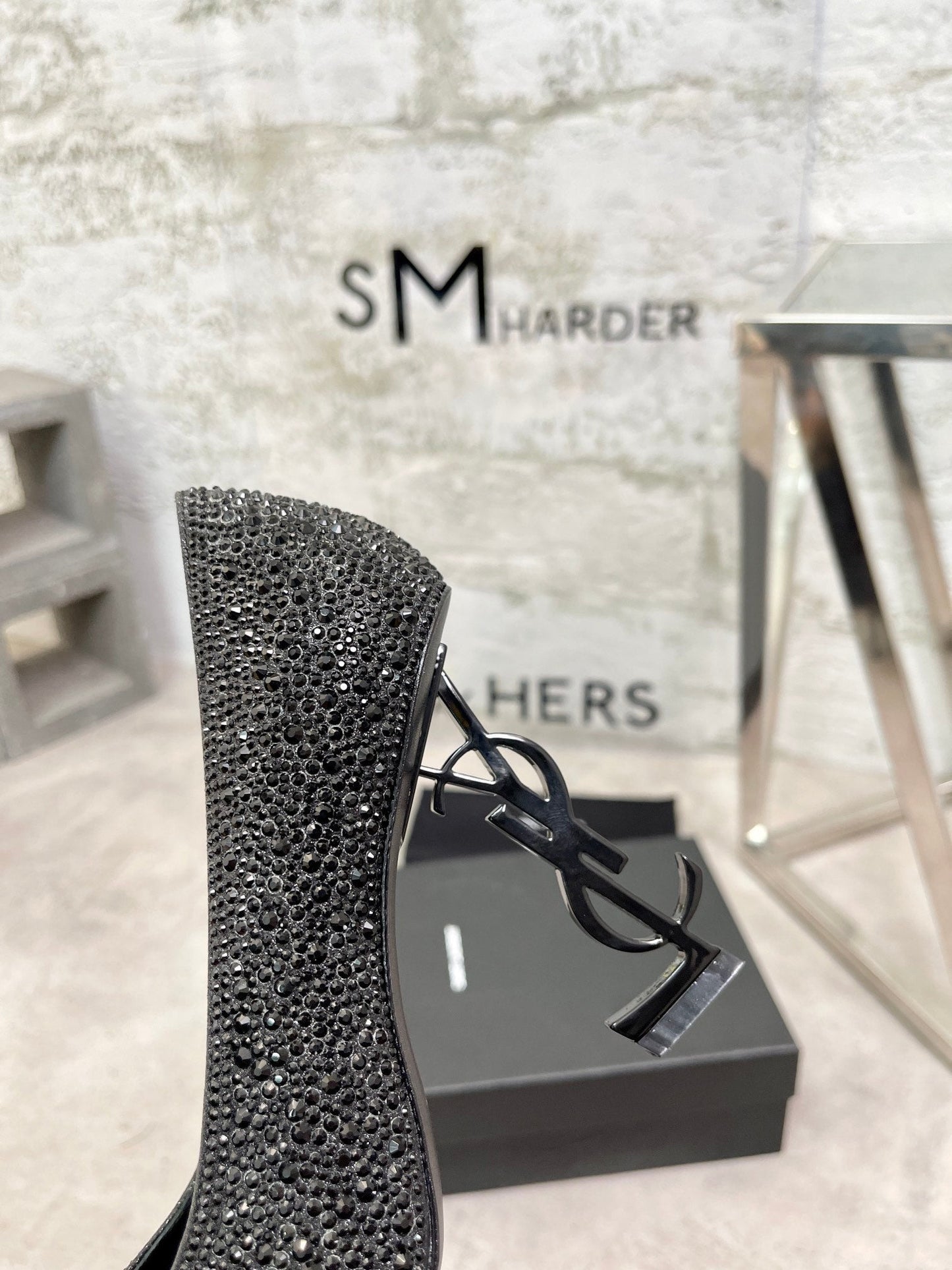 SL OPYUM BASIC HIGH HEEL BLACK CRYSTAL SATIN - 35