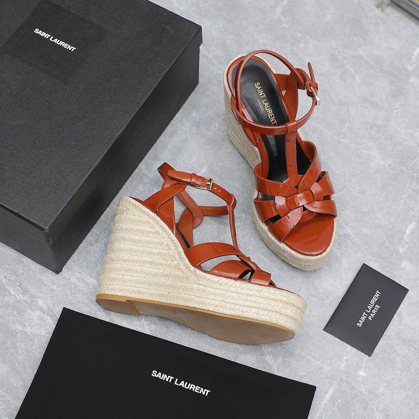 SL TRIBUTE WEDGE SANDALS BRICK POLISHED CALFSKIN - 35