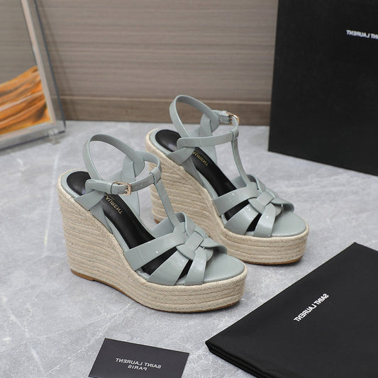 SL TRIBUTE WEDGE SANDALS TEMPERED GREY POLISHED CALFSKIN - 35